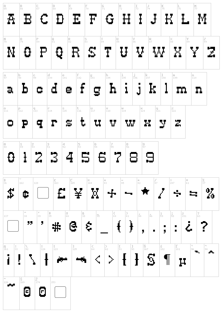 Pixel Cowboy font map